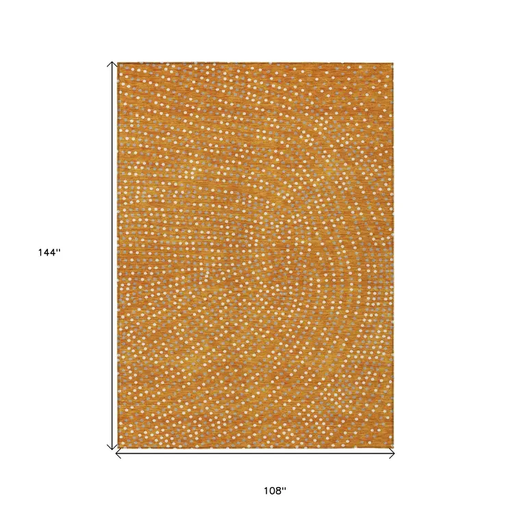 9' X 12' Orange Gray And Ivory Polka Dot Washable Indoor Outdoor Area Rug