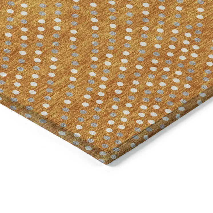 9' X 12' Orange Gray And Ivory Polka Dot Washable Indoor Outdoor Area Rug