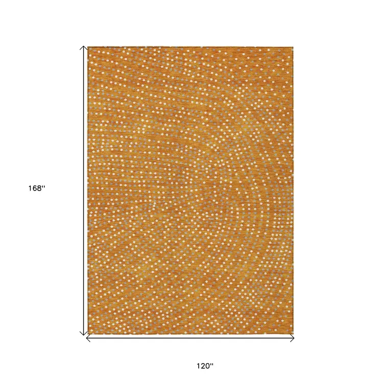 10' X 14' Orange Gray And Ivory Polka Dot Washable Indoor Outdoor Area Rug