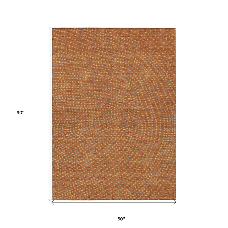 5' X 8' Brown Gray And Gold Polka Dot Washable Indoor Outdoor Area Rug