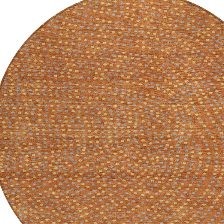 8' Brown Gray And Gold Round Polka Dot Washable Indoor Outdoor Area Rug