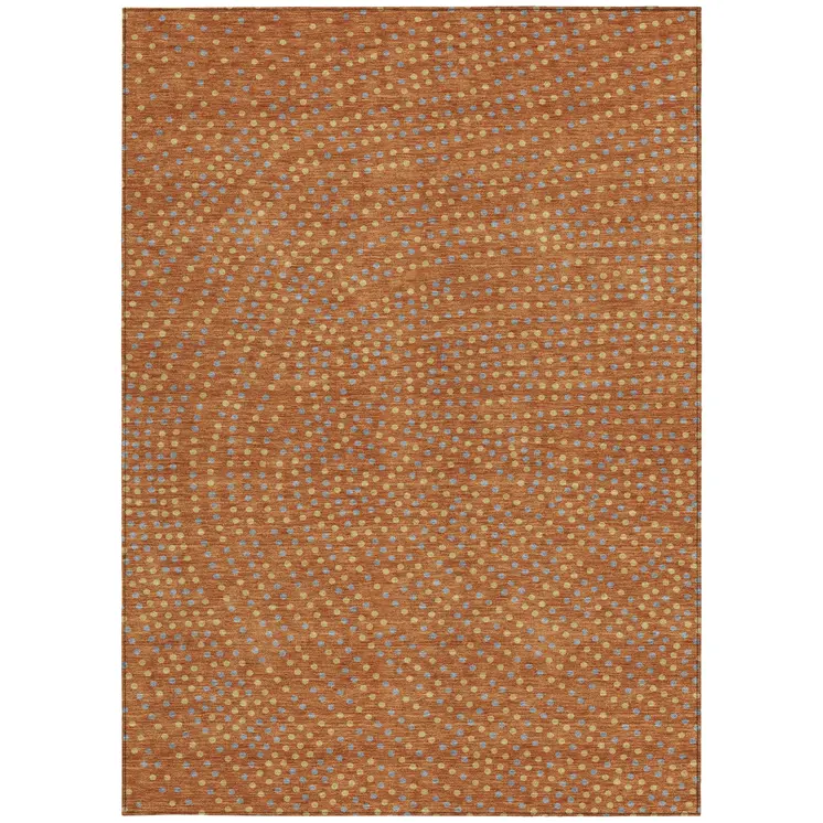 8' X 10' Brown Gray And Gold Polka Dot Washable Indoor Outdoor Area Rug