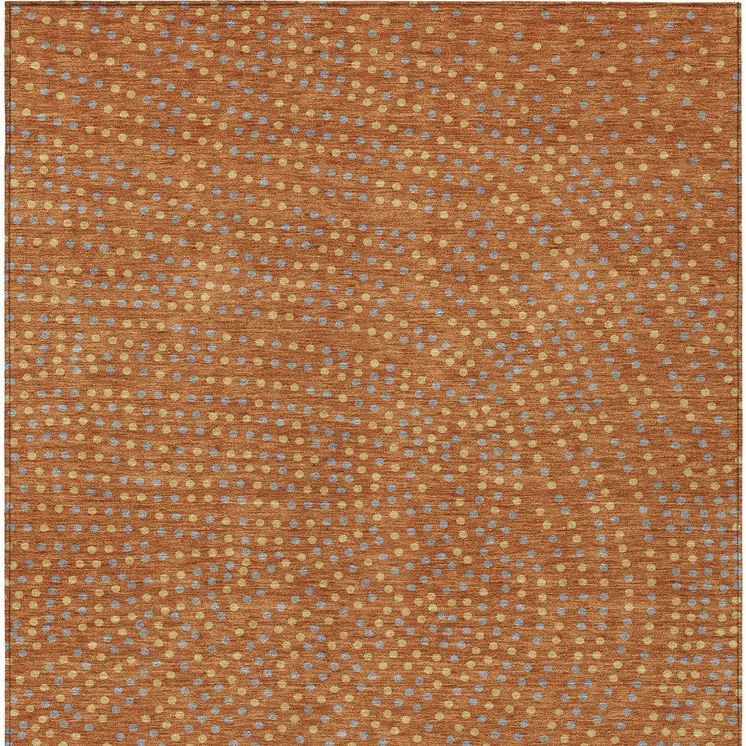 10' X 14' Brown Gray And Gold Polka Dot Washable Indoor Outdoor Area Rug
