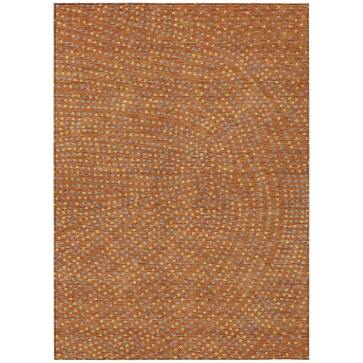 10' X 14' Brown Gray And Gold Polka Dot Washable Indoor Outdoor Area Rug