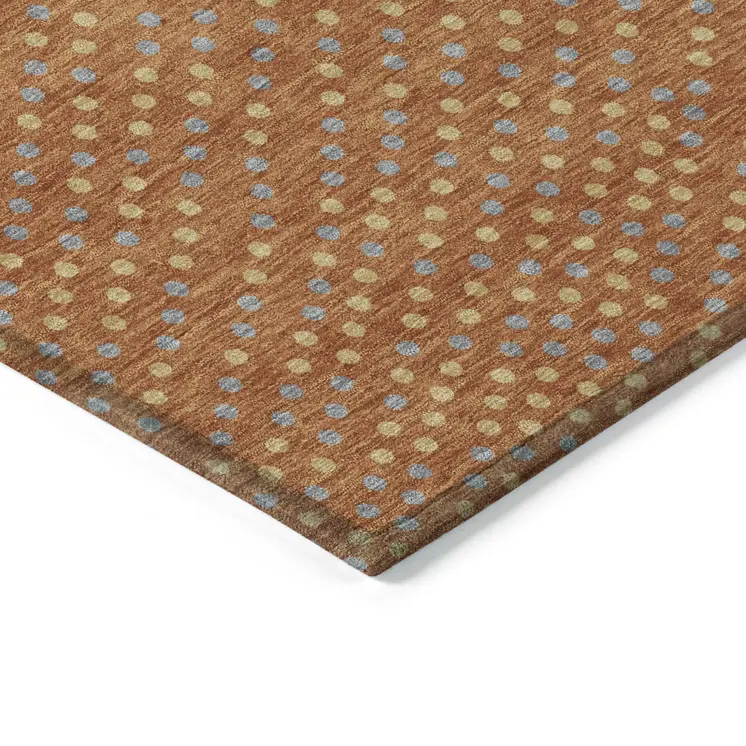 10' X 14' Brown Gray And Gold Polka Dot Washable Indoor Outdoor Area Rug