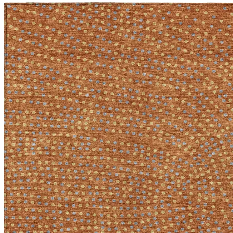 10' X 14' Brown Gray And Gold Polka Dot Washable Indoor Outdoor Area Rug
