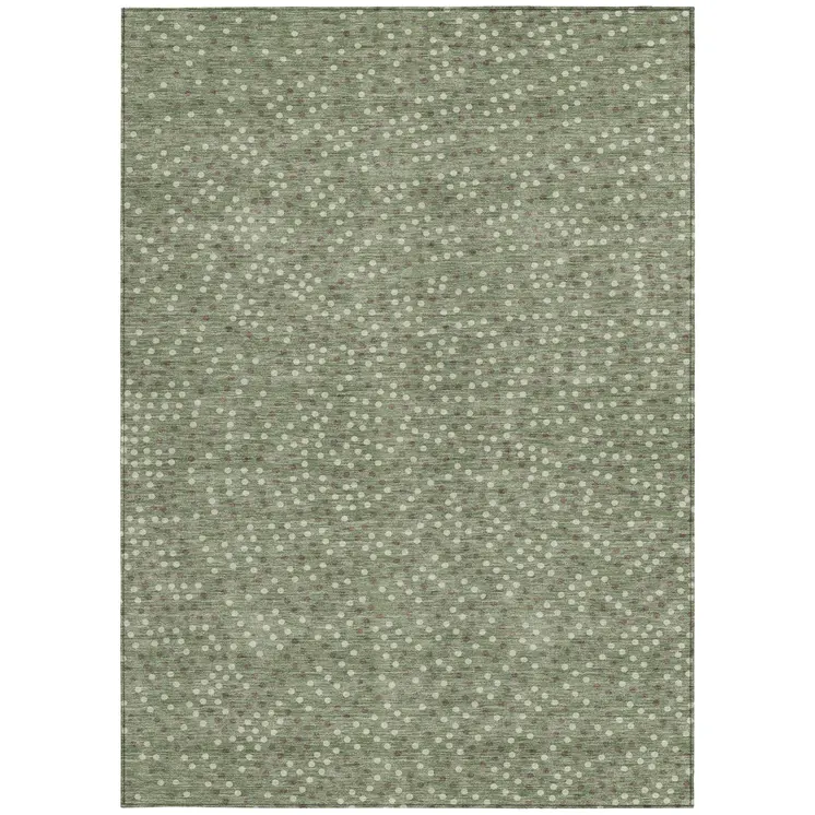 3' X 5' Sage Gray And Ivory Polka Dot Washable Indoor Outdoor Area Rug