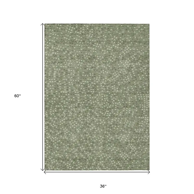 3' X 5' Sage Gray And Ivory Polka Dot Washable Indoor Outdoor Area Rug
