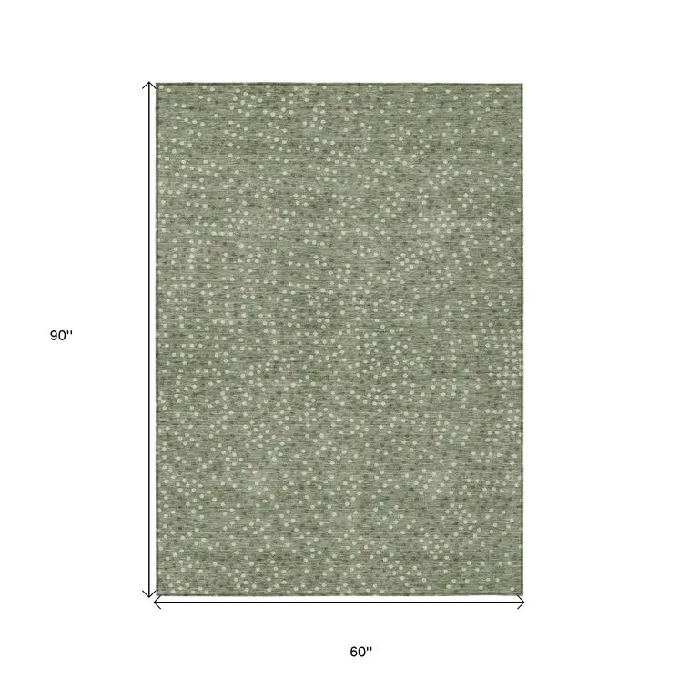5' X 8' Sage Gray And Ivory Polka Dot Washable Indoor Outdoor Area Rug