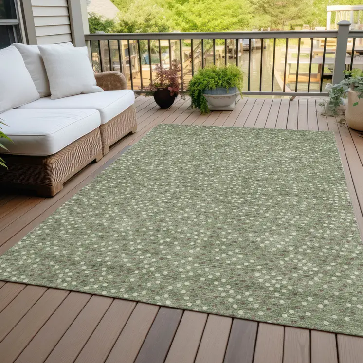 5' X 8' Sage Gray And Ivory Polka Dot Washable Indoor Outdoor Area Rug