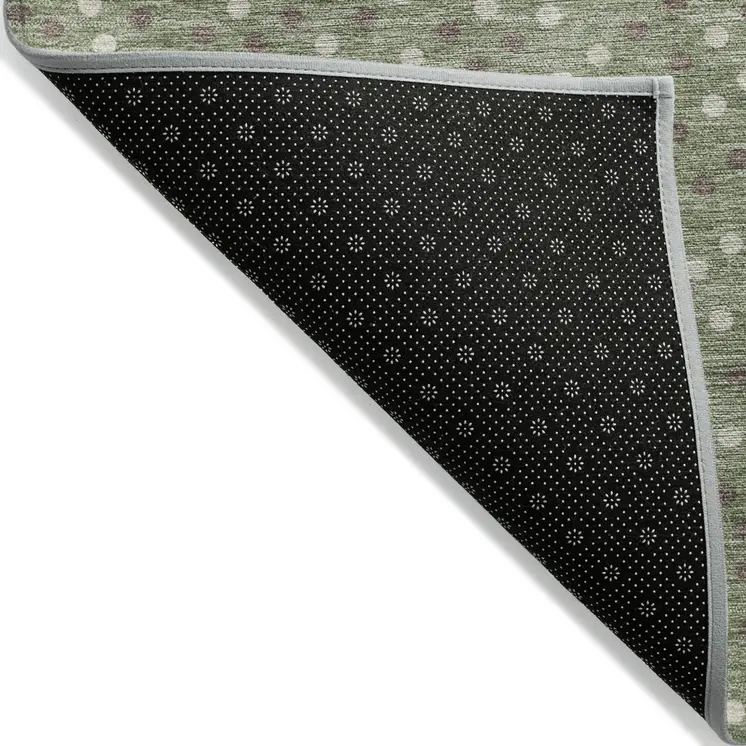 5' X 8' Sage Gray And Ivory Polka Dot Washable Indoor Outdoor Area Rug