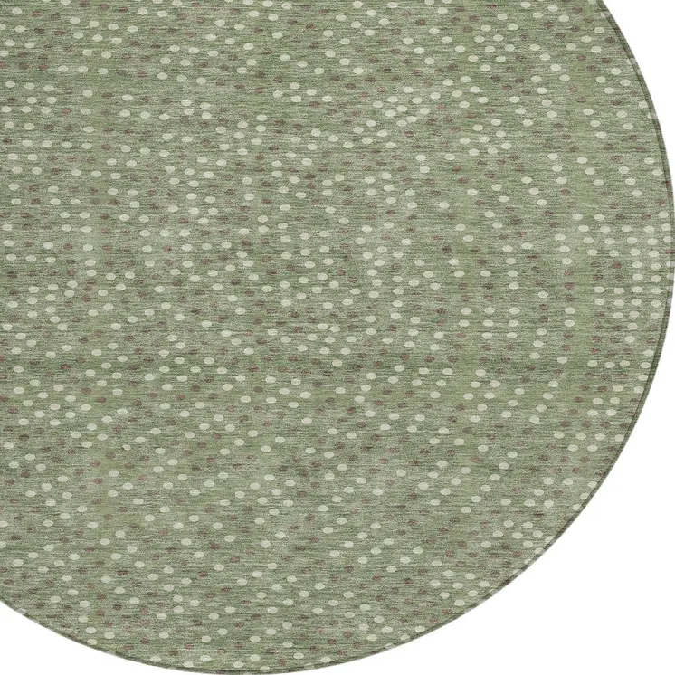 8' Sage Gray And Ivory Round Polka Dot Washable Indoor Outdoor Area Rug