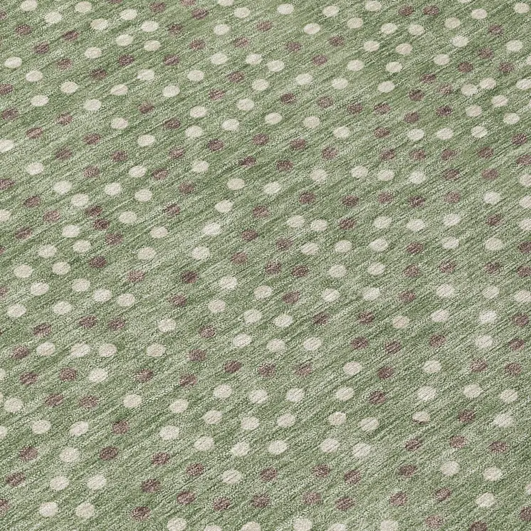 8' Sage Gray And Ivory Round Polka Dot Washable Indoor Outdoor Area Rug