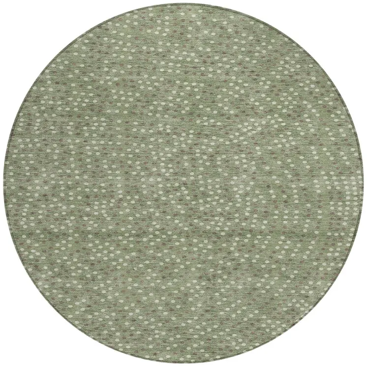 8' Sage Gray And Ivory Round Polka Dot Washable Indoor Outdoor Area Rug