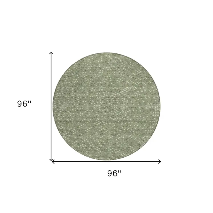 8' Sage Gray And Ivory Round Polka Dot Washable Indoor Outdoor Area Rug