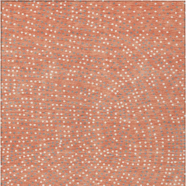 5' X 8' Salmon Gray And Ivory Polka Dot Washable Indoor Outdoor Area Rug