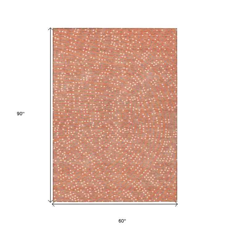 5' X 8' Salmon Gray And Ivory Polka Dot Washable Indoor Outdoor Area Rug