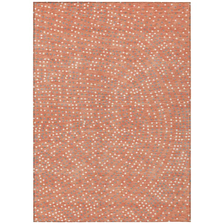 5' X 8' Salmon Gray And Ivory Polka Dot Washable Indoor Outdoor Area Rug