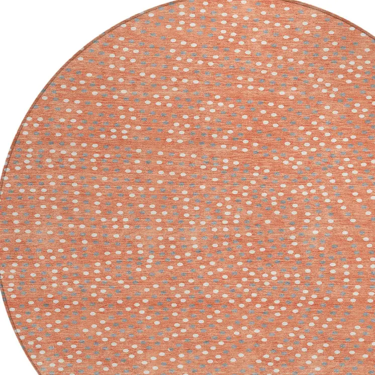 8' Salmon Gray And Ivory Round Polka Dot Washable Indoor Outdoor Area Rug