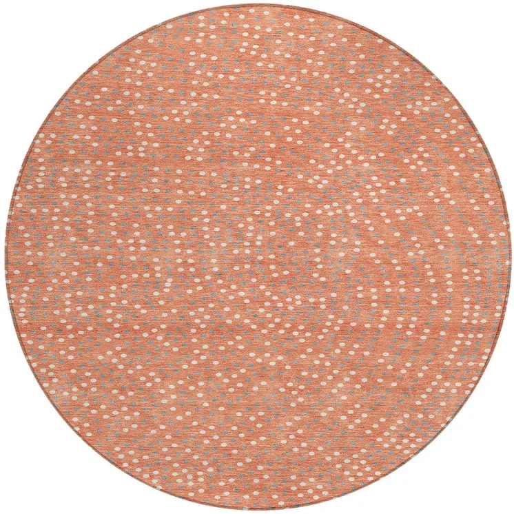 8' Salmon Gray And Ivory Round Polka Dot Washable Indoor Outdoor Area Rug