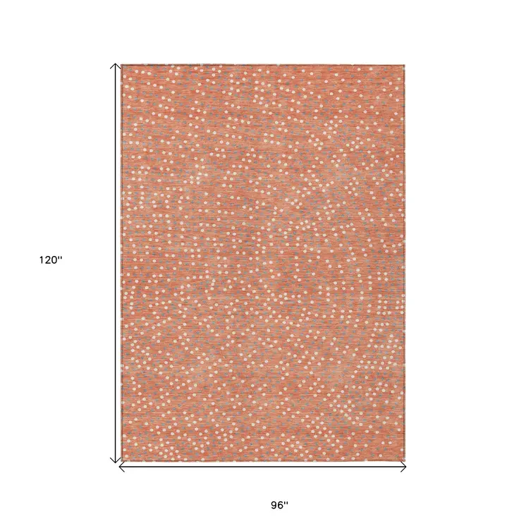 8' X 10' Salmon Gray And Ivory Polka Dot Washable Indoor Outdoor Area Rug