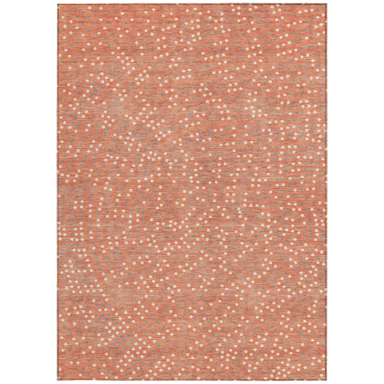9' X 12' Salmon Gray And Ivory Polka Dot Washable Indoor Outdoor Area Rug