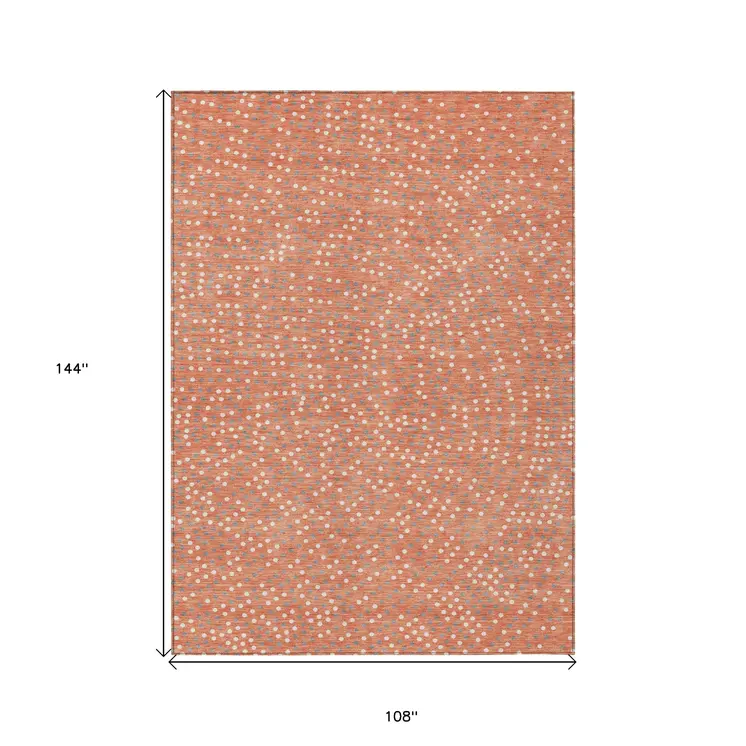 9' X 12' Salmon Gray And Ivory Polka Dot Washable Indoor Outdoor Area Rug