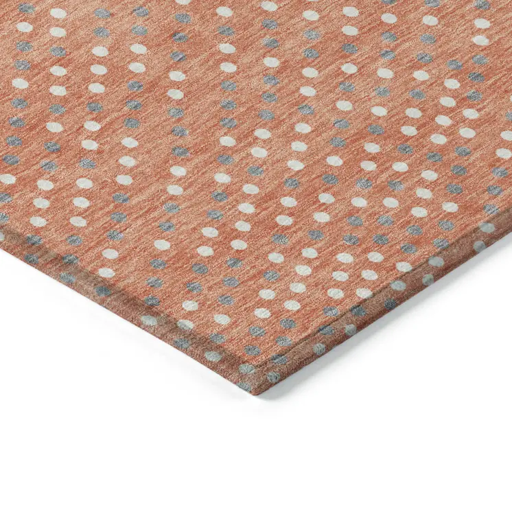 9' X 12' Salmon Gray And Ivory Polka Dot Washable Indoor Outdoor Area Rug