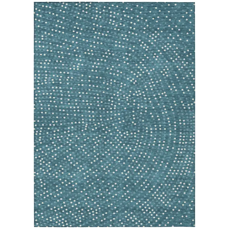 3' X 5' Teal Blue Gray And Ivory Polka Dot Washable Indoor Outdoor Area Rug