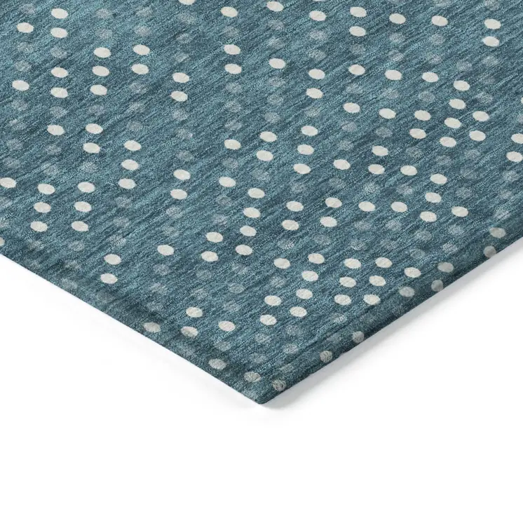 5' X 8' Teal Blue Gray And Ivory Polka Dot Washable Indoor Outdoor Area Rug