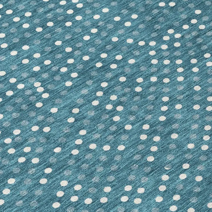 8' Teal Blue Gray And Ivory Round Polka Dot Washable Indoor Outdoor Area Rug