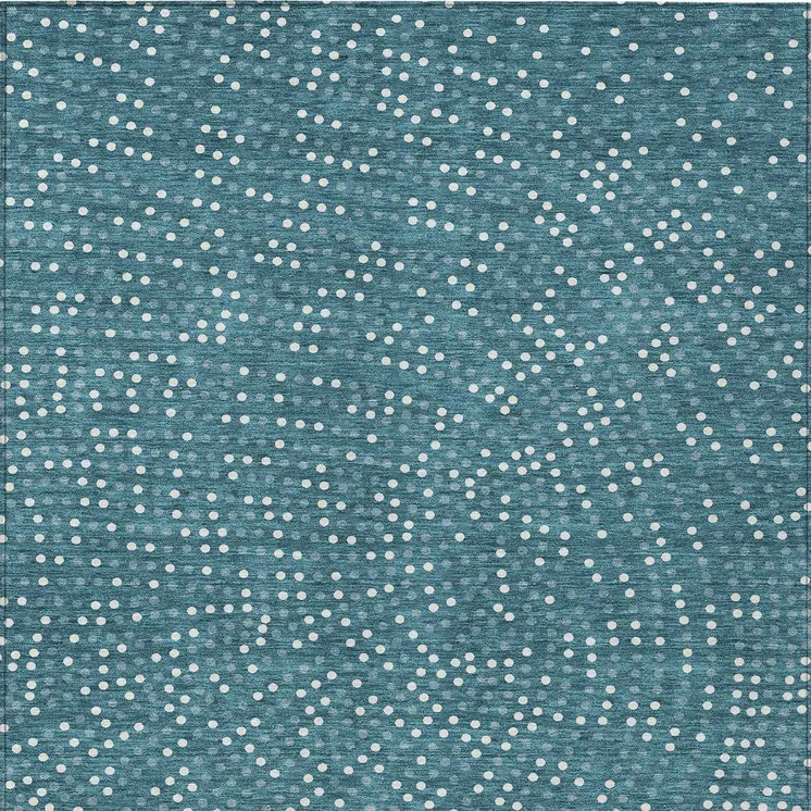 9' X 12' Teal Blue Gray And Ivory Polka Dot Washable Indoor Outdoor Area Rug