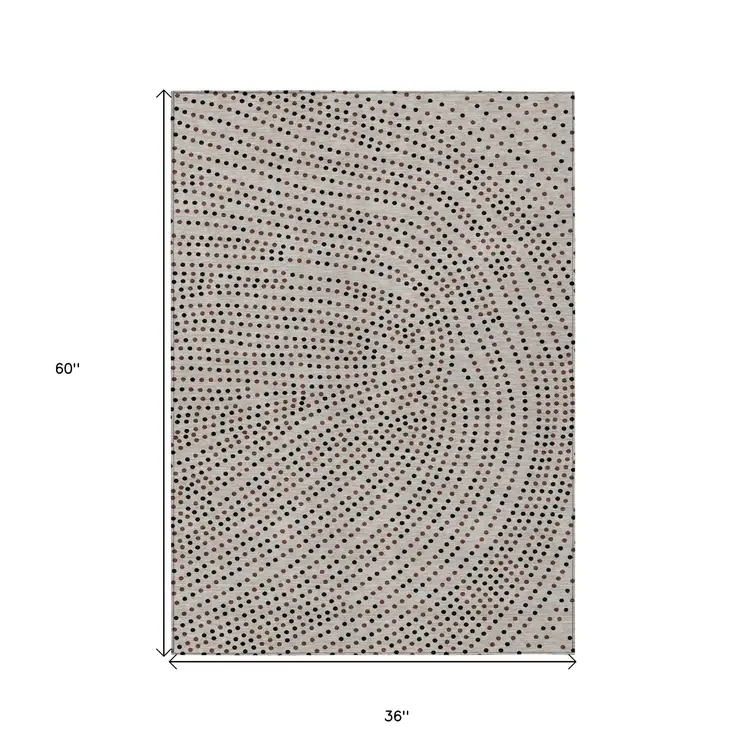 3' X 5' Taupe Black And Brown Polka Dot Washable Indoor Outdoor Area Rug