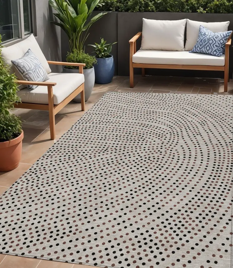 5' X 8' Taupe Black And Brown Polka Dot Washable Indoor Outdoor Area Rug