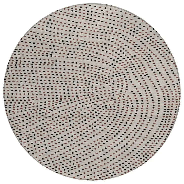 8' Taupe Black And Brown Round Polka Dot Washable Indoor Outdoor Area Rug