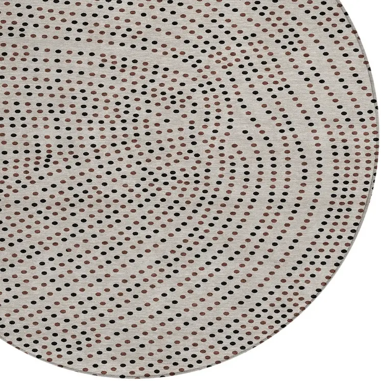 8' Taupe Black And Brown Round Polka Dot Washable Indoor Outdoor Area Rug