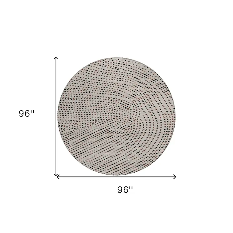 8' Taupe Black And Brown Round Polka Dot Washable Indoor Outdoor Area Rug