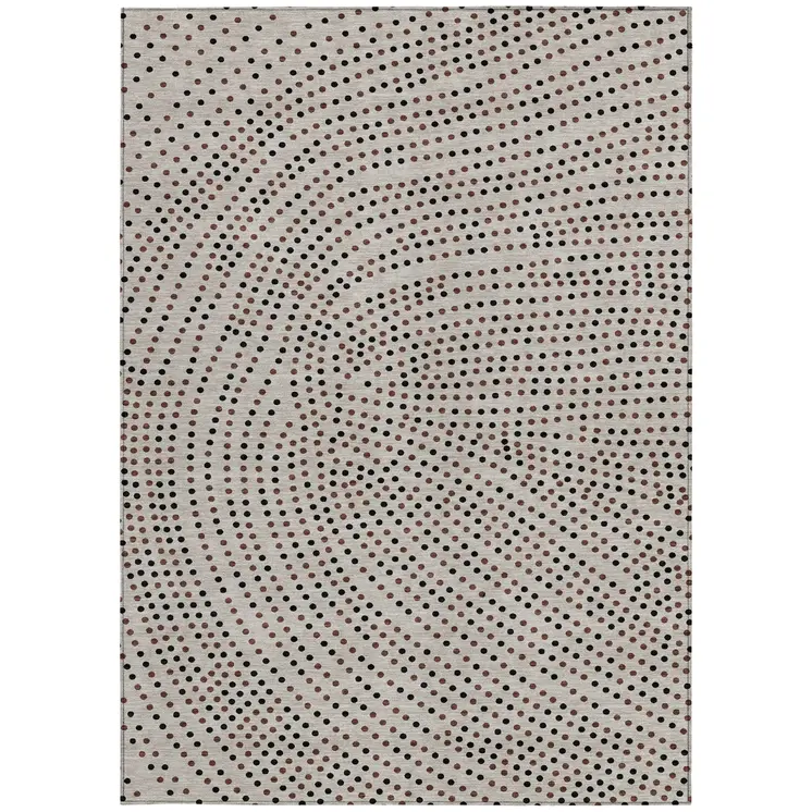 8' X 10' Taupe Black And Brown Polka Dot Washable Indoor Outdoor Area Rug