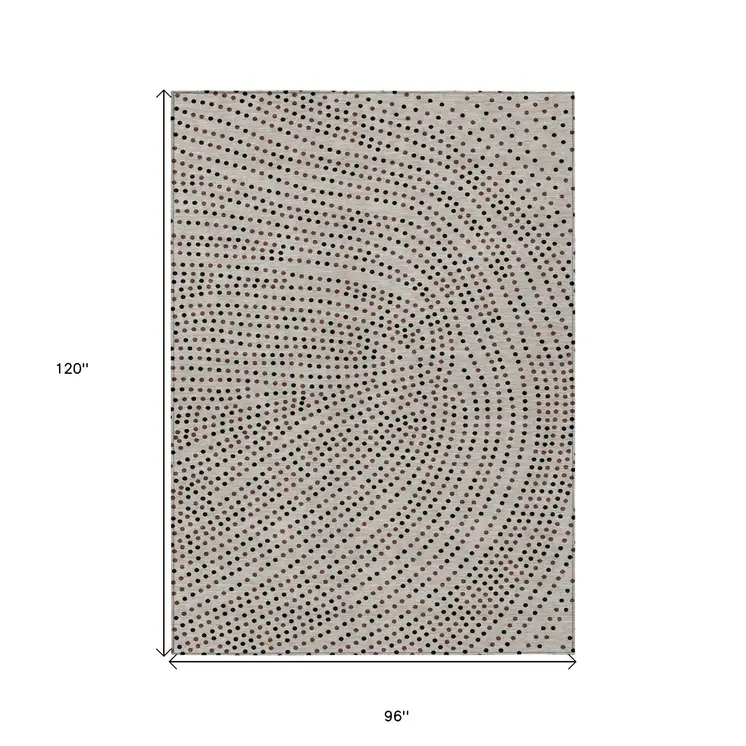 8' X 10' Taupe Black And Brown Polka Dot Washable Indoor Outdoor Area Rug