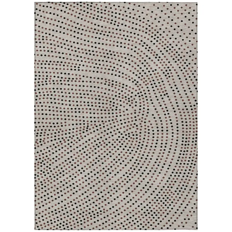 8' X 10' Taupe Black And Brown Polka Dot Washable Indoor Outdoor Area Rug
