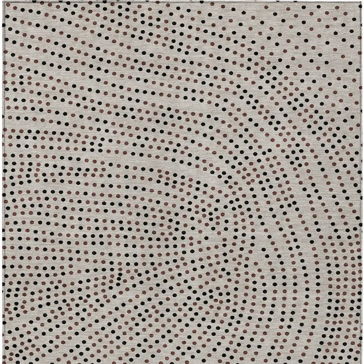 9' X 12' Taupe Black And Brown Polka Dot Washable Indoor Outdoor Area Rug