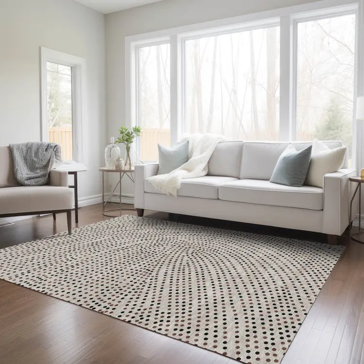 10' X 14' Taupe Black And Brown Polka Dot Washable Indoor Outdoor Area Rug