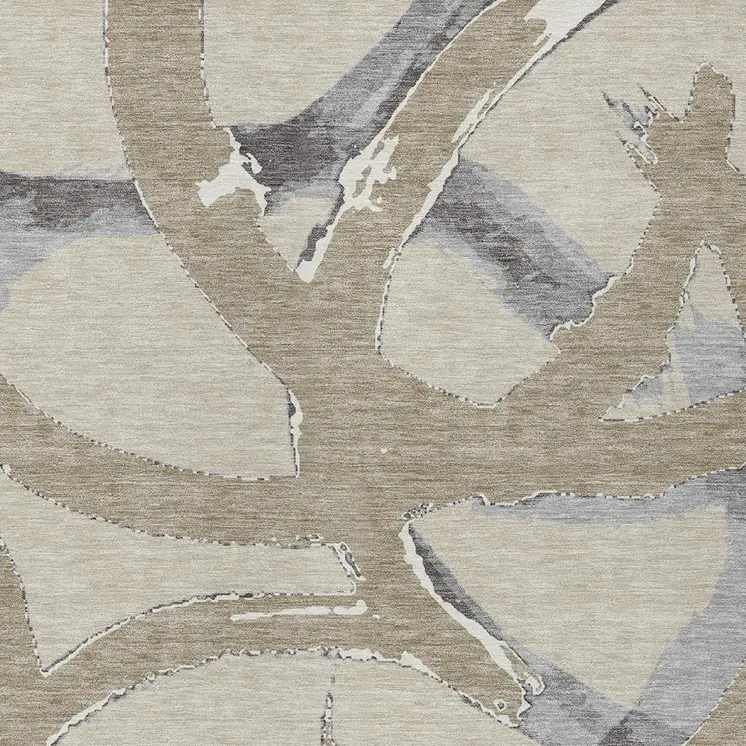 3' X 5' Beige Ivory And Gray Abstract Washable Indoor Outdoor Area Rug