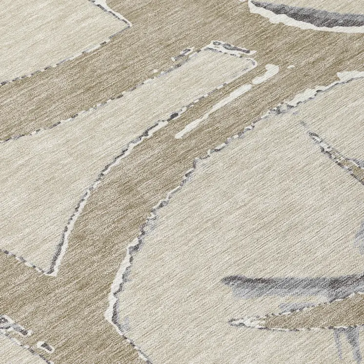 8' Beige Ivory And Gray Round Abstract Washable Indoor Outdoor Area Rug