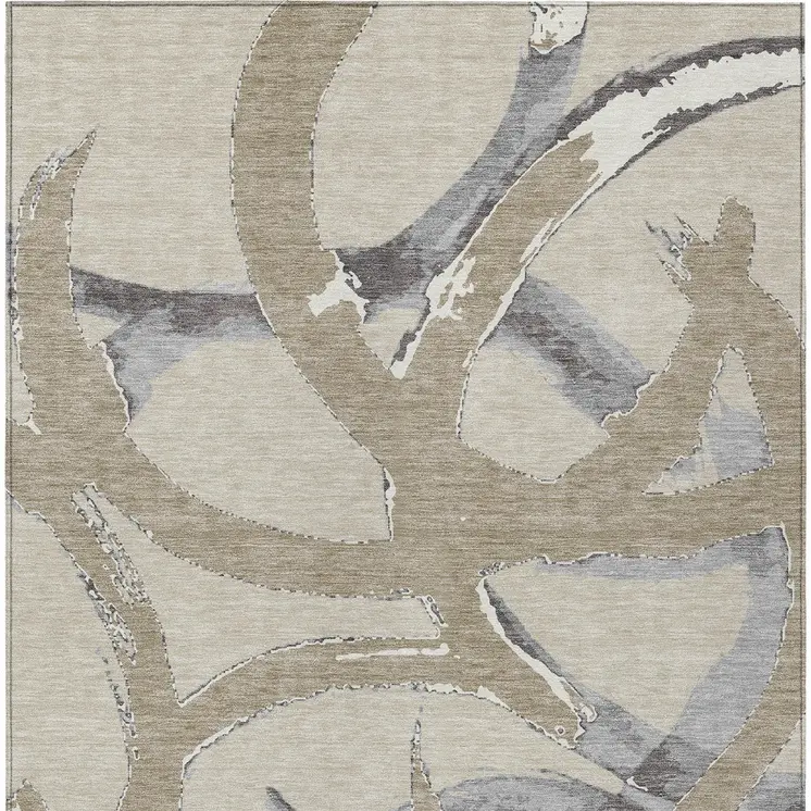 8' X 10' Beige Ivory And Gray Abstract Washable Indoor Outdoor Area Rug