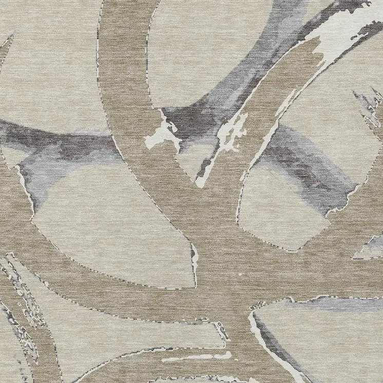 8' X 10' Beige Ivory And Gray Abstract Washable Indoor Outdoor Area Rug