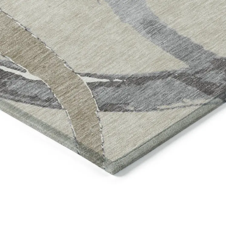 9' X 12' Beige Ivory And Gray Abstract Washable Indoor Outdoor Area Rug
