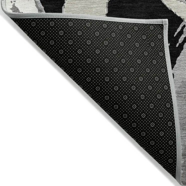 3' X 5' Black Ivory And Gray Abstract Washable Indoor Outdoor Area Rug