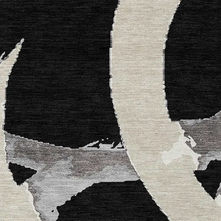 3' X 5' Black Ivory And Gray Abstract Washable Indoor Outdoor Area Rug
