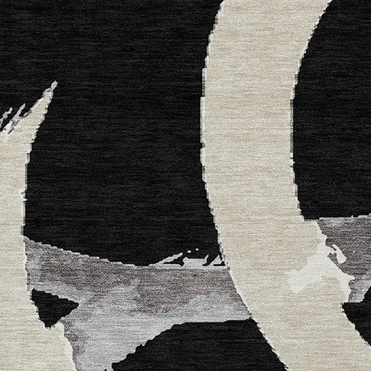 5' X 8' Black Ivory And Gray Abstract Washable Indoor Outdoor Area Rug